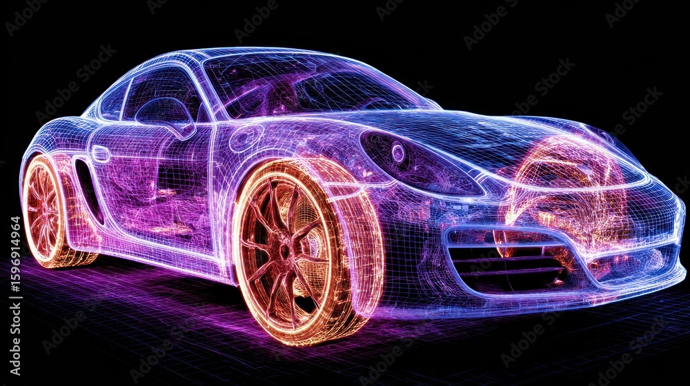 Naklejka premium Abstract wireframe car
