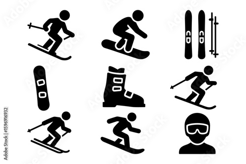 Skiing and snowboarding silhouettes: winter sports icons for outdoor enthusiasts