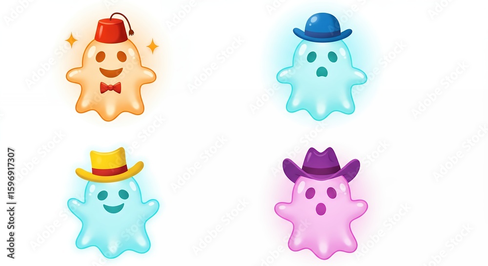 Obraz premium Four cartoon ghosts in various hats