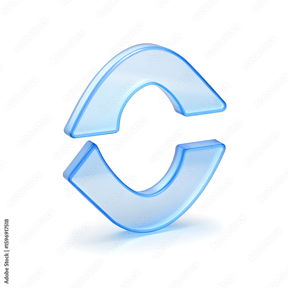 A translucent blue curved arrows pointing up and down on a white background with a slight shadow created with generated ai A translucent blue curved arrows pointing up and down on a white background with a slight shadow created with generated ai
