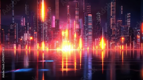 Wallpaper Mural Neon Cityscape: A Futuristic Metropolis at Night Torontodigital.ca