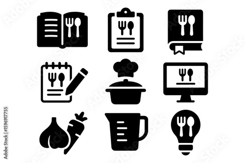 Culinary icons: cooking and recipe symbol set for digital use