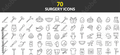 Collection of Surgery Icons Medical Line Art Vector Graphics Healthcare and Treatment Surgical Instruments Symbols