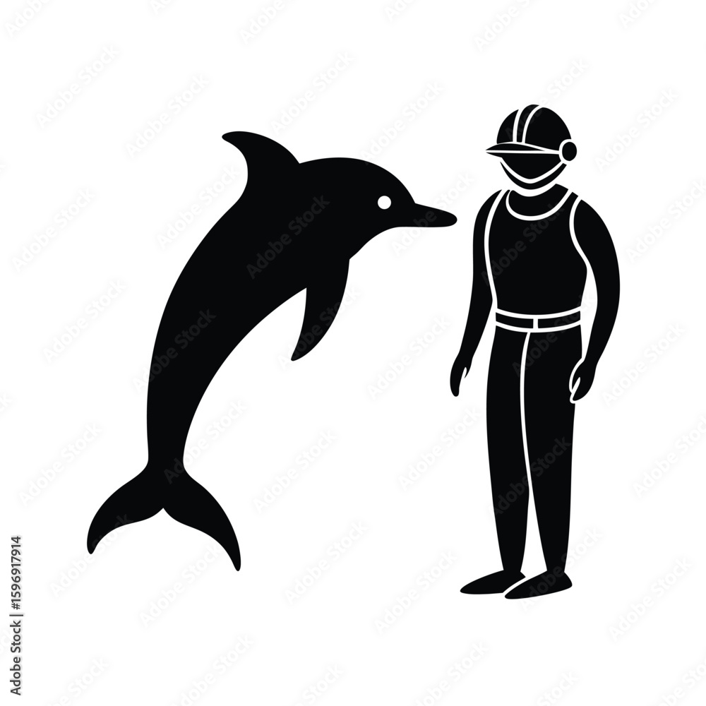Fototapeta premium Dolphin and scuba diver icon