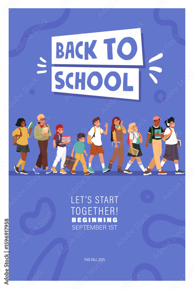 Obraz premium Back to school welcome poster template promoting studying together time for schoolchildren