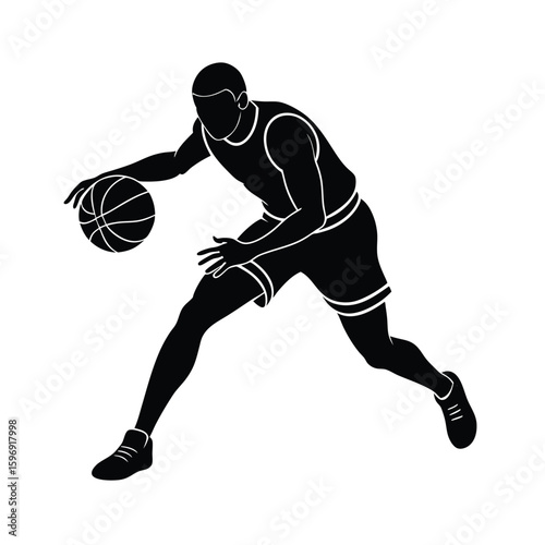 Silhouette of a basketball player dribbling ball