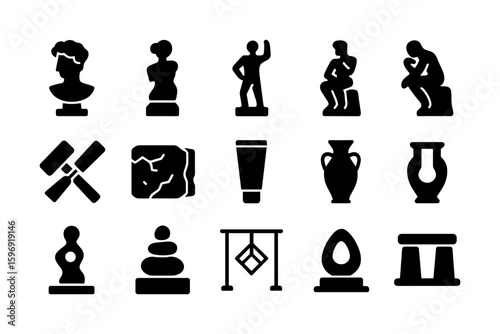 Silhouette icons of classic sculptures and ancient artifacts