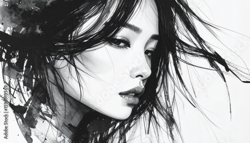 Wallpaper Mural Elegant Black and White Ink Portrait Art Torontodigital.ca