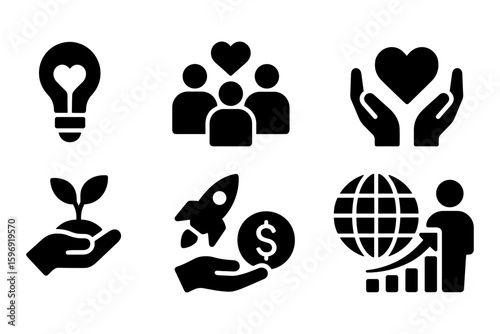 Business and community growth icons in bold style