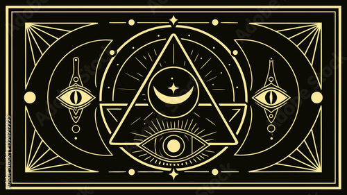 Abstract geometric illustration with mystical symbols and shapes  