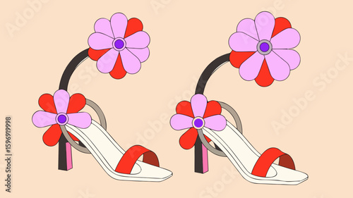 Stylish floral high-heeled sandals in playful design and colors  