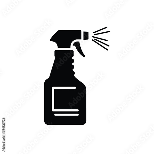 Black silhouette illustration of spray bottle for cleaning and disinfecting surface with cleaning liquid isolated on white background