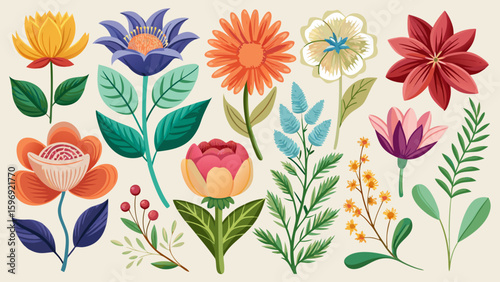 This flower simple icon collection presents elegant botanical forms in a refined vector illustration. Isolated on white background, each icon offers clean lines and subtle semi-realistic floral style.
