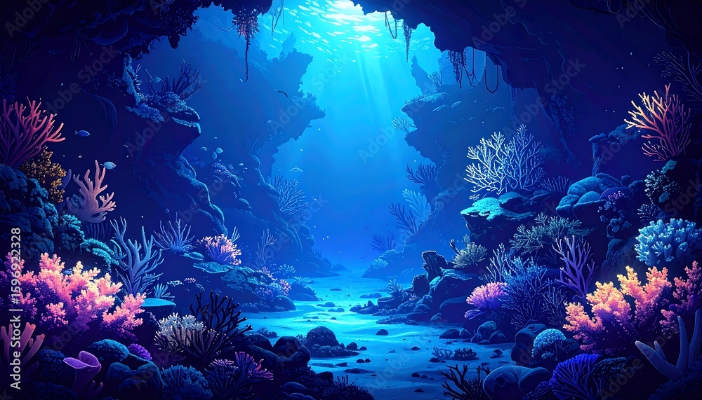 Fototapeta premium Underwater coral cave, vibrant colors