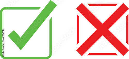 Green check mark and red cross symbol for yes or no decision isolated on white background