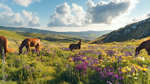 horses in the stunning meadow
