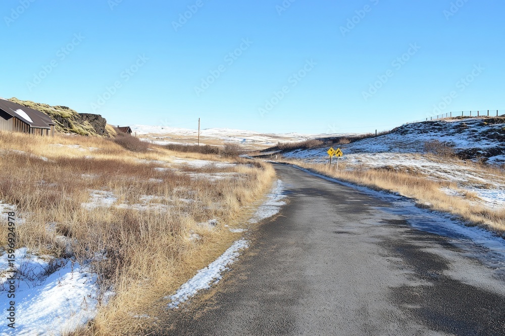 Fototapeta premium Icelandic Winter Road, Snowy Landscape