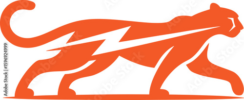 Orange panther logo design vector illustration with lightning bolt for sports team branding