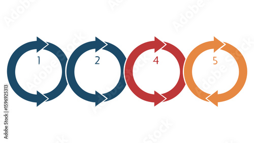 a row of four circular infographic elements with arrows isolated on white background.