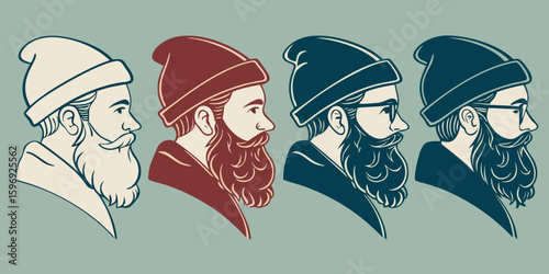 bearded men winter beanies hipster illustration profile view seasonal fashion graphic design