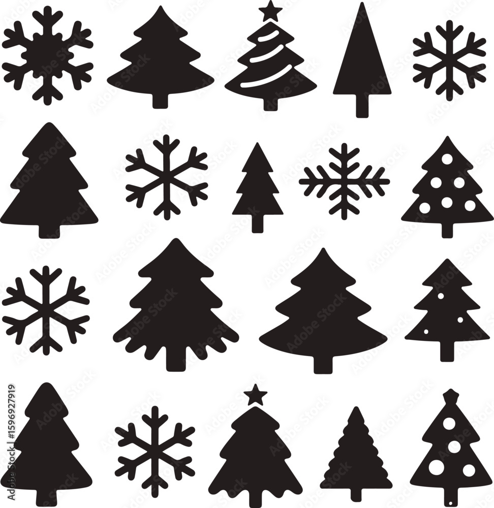 Obraz premium Christmas Tree and Snowflake Silhouettes
