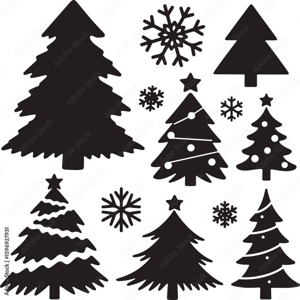 Obraz premium Christmas Tree and Snowflake Silhouettes