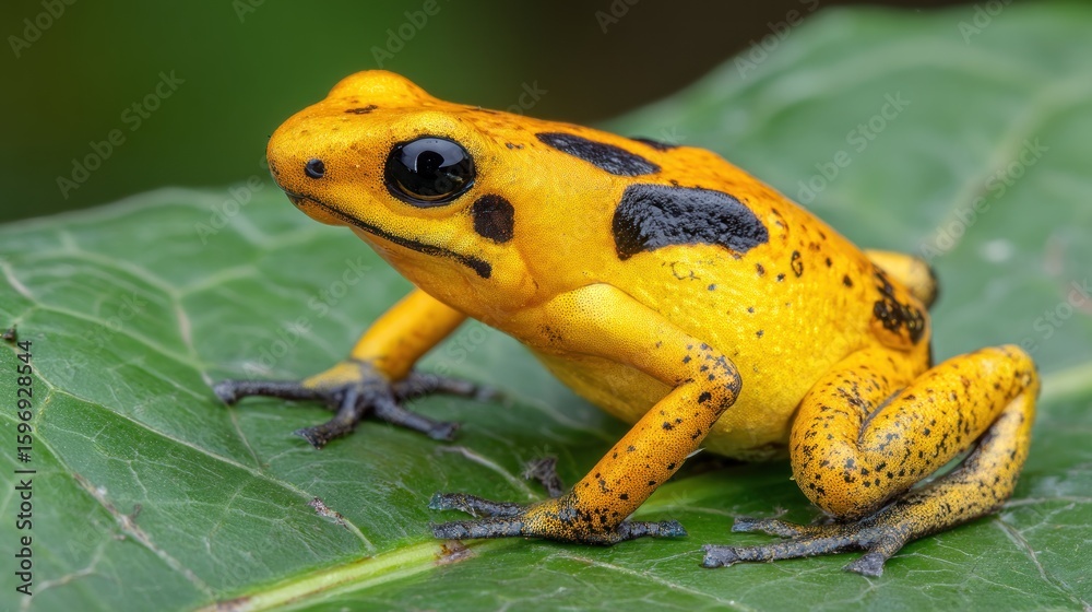 Obraz premium Vibrant yellow frog on a leaf