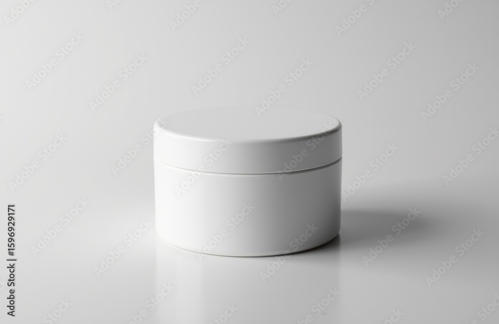 Minimalist white cylindrical container with a smooth surface on a plain background Minimalist white cylindrical container with a smooth surface on a plain background
