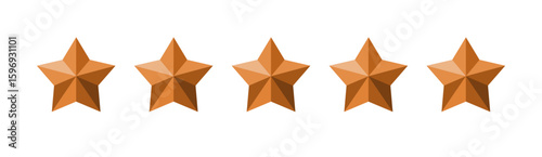 Vector star rating icons with five-point stars, golden star rate, transparent background, flat icon set, ranking symbol, review UI elements, modern minimal design for web and app