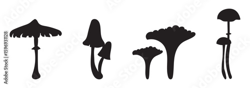 Mushroom set vector and Silhouette of simple mushrooms icon art vector