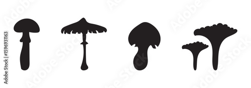 Mushroom set vector and Silhouette of simple mushrooms icon art vector