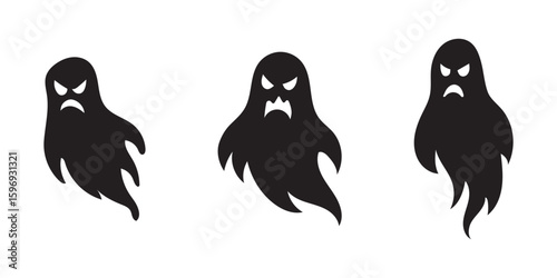 set of cute ghost creation kit, changeable face, flat design vector for halloween