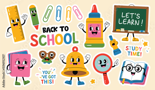 Cute Back to School Stickers for Kids – School Supplies Clipart Set