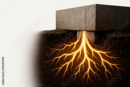 A foundation with roots of energy, the power of stability and depth. Space for text.