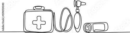 Medical Instruments and First Aid Kit Outline Drawing