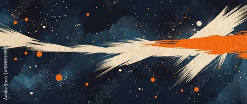 Abstract space explosion in dark blue and orange colors