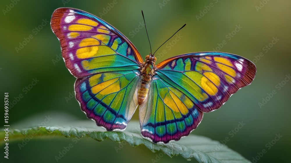 Fototapeta premium Vibrant butterfly on a leaf