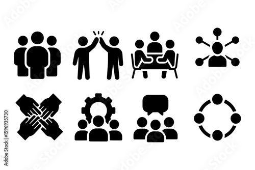 Diverse teamwork icons depicting collaboration and networking in business settings