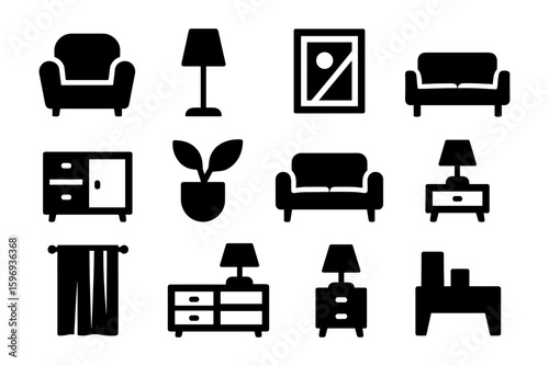 Minimalist home furniture icons collection for modern decor designs