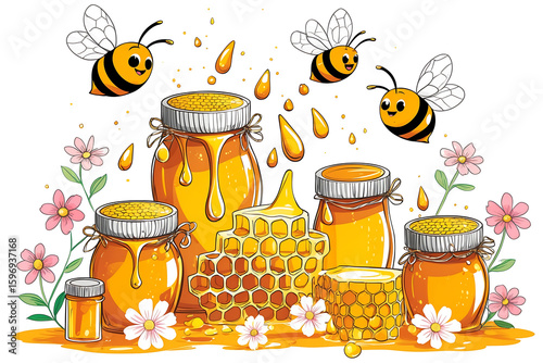 AIzaSyCXfVqtE-MfKqMoQS3rK0TdJ3ion5GQV3Q Inspired Sweet Honey and Bees Illustration