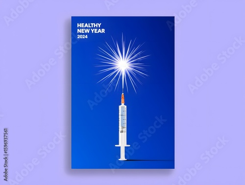 Healthy new year vaccination campaign for 2024 medical poster illustration design