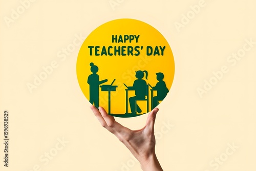 Happy teachers day celebration concept with hand holding yellow teachers day sign