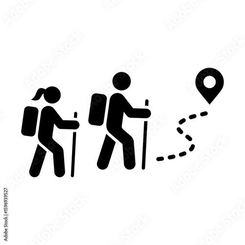 Hiking icon. Walking. Public footpath. Trail. Vector icon isolated on white background.