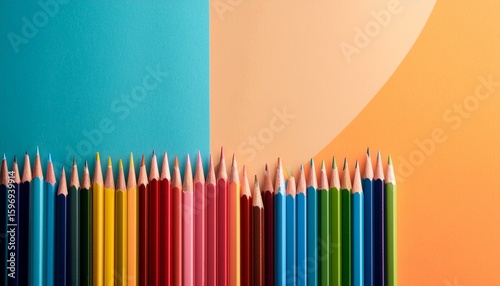 colorful pencils on bicolor background