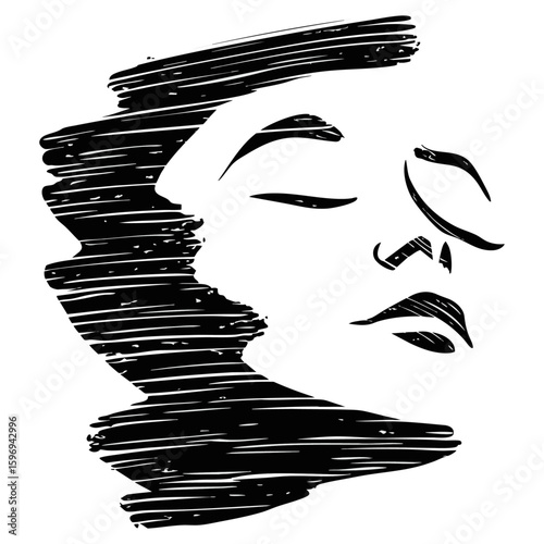 Woman face in brushstroke vector icon