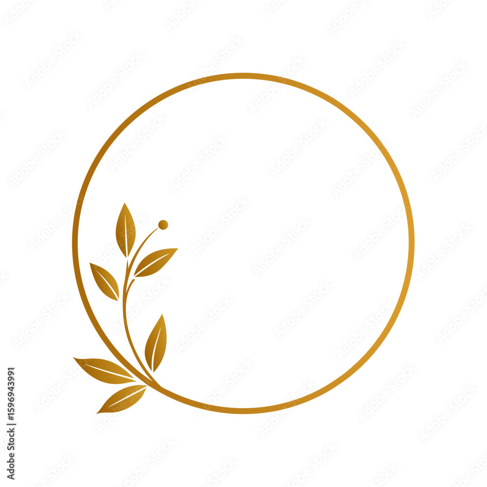 Obraz premium circle gold frame with flower and leaf icon illustration