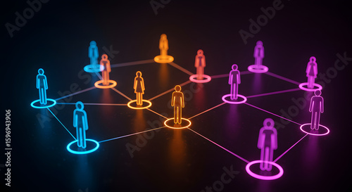Neon Network: Diverse Digital People Connected in a Vibrant, Modern Social Media Illustration.
