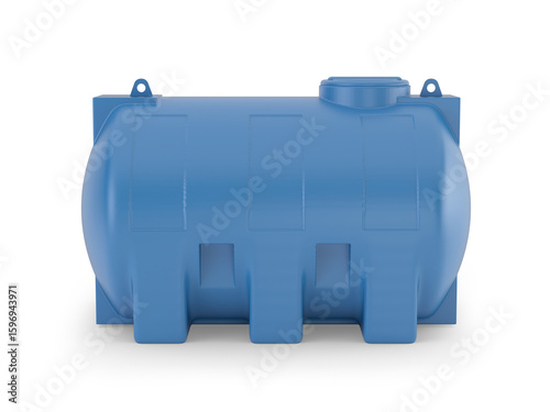Plastic horizontal water storage tank, 3D render, isolated on white