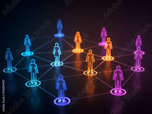 Global Network: Illuminated Human Figures Connected in a Vibrant, Futuristic Digital Social Network.