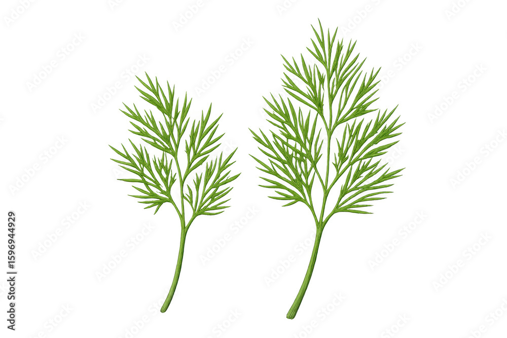 Fototapeta premium Two vibrant green dill sprigs are featured on a transparent background, ready to enhance culinary visuals
